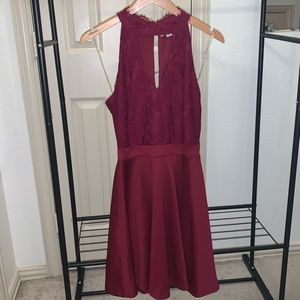 Red Mid Length Dress with Keyhole